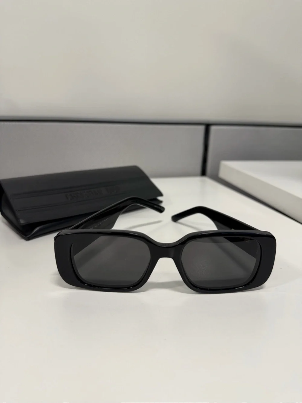 Dior Black Rectangular Sunglasses with Branded Case